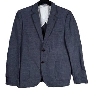 Frank and Oak Blazer Mens 44 Blue 100% Linen Laurier Fit Unstructured Sport Coat